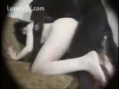 Classic dog loving footage with sweet teen